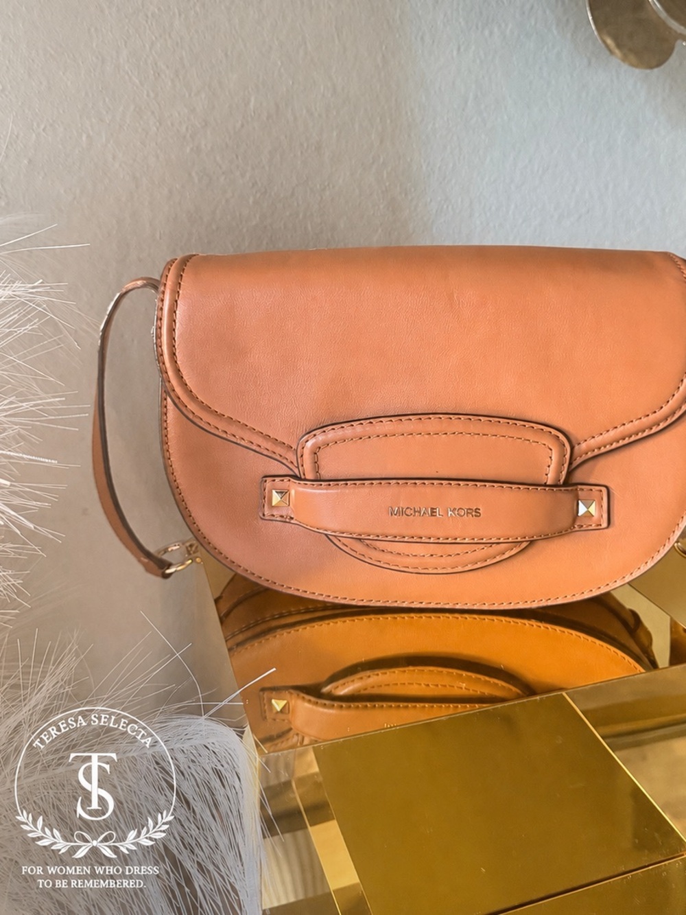Michael Kors Saddle Crossbody Bag Acorn Brown Gold Hardware Good Condition